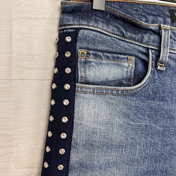Veronica Beard Ines Cropped Straight-Leg Girlfriend Jeans 28 Blue Rhinestones - Picture 6 of 16